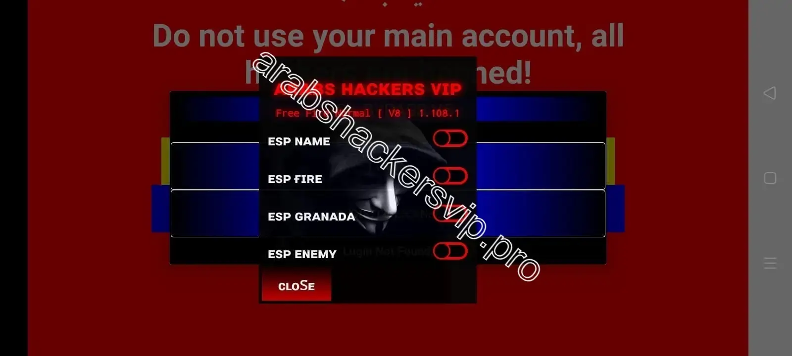 Screenshot of Arabs Hackers VIP Free Fire Wallhacks